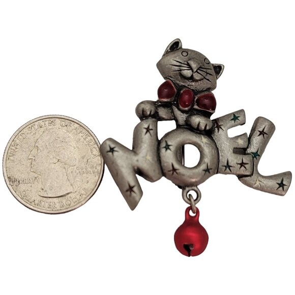 Attwood & Sawyer Vintage Cat Noel Red Jingle Bell Dangle Brooch Pin, Signed E871 - Picture 5 of 7